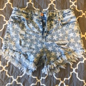 Flag Print Jean Shorts